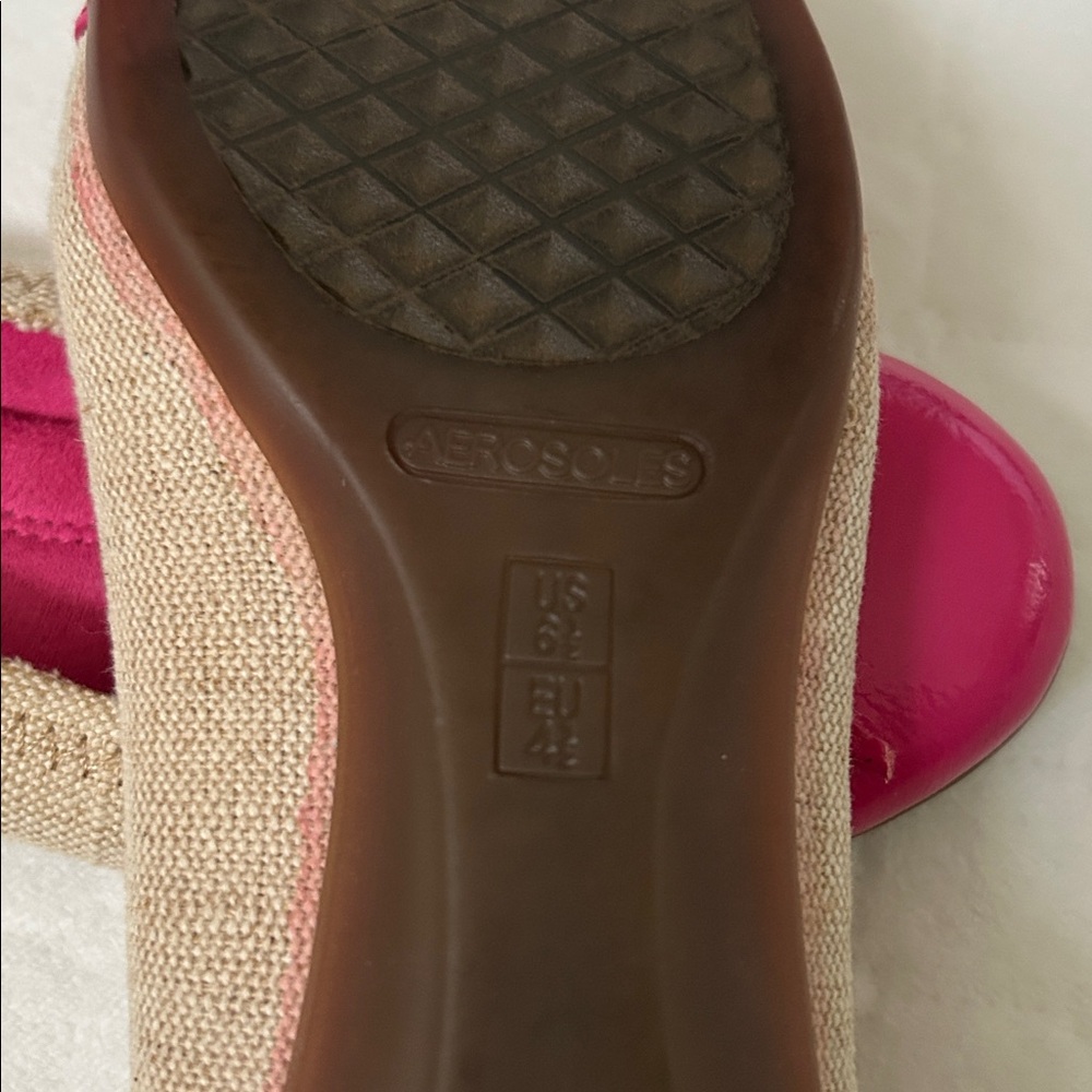 Aerosoles | Pink Patent Tan Canvas Ballet Flat Shoes | Size 6.5 - Picture 10 of 10